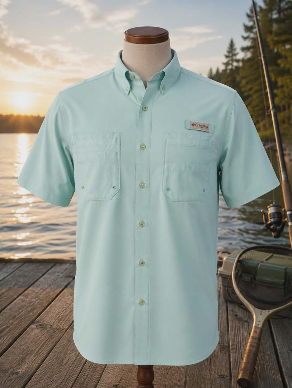 Columbia Large Men's Mint Green Fishing Shirt